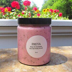 NEW Sea Salt Body Scrub. Rose bouquet scent. Natural skin care.